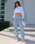 Calça Jeans Reta Feminina Cintura Média Listrada