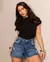 Shorts Jeans Mom Feminino Cintura Alta com Bordado Alinhavado - comprar online