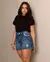 Shorts Jeans Mom Feminino Cintura Alta com Bordado Alinhavado - loja online