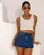 Shorts Saia Jeans Feminino Cintura Alta com Detalhe Na Costura