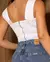Top Jeans Feminino com Recorte e Lástex Nas Costas na internet