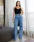 Calça Jeans Feminina Wide Leg com Bolso Lateral Cintura Alta - loja online