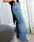 Calça Jeans Feminina Wide Leg com Bolso Lateral Cintura Alta