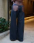 Calça Jeans Wide Leg Feminina Relaxed com Detalhes de Couro Tinto Marrom - BE GRINGA