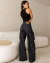 Calça Jeans Wide Leg Fem Relaxed Cargo Vintage Escuro - comprar online