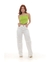 CALÇA SARJA WIDE LEG CARGO FEMININA CINTURA ALTA BOLSOS LATERAIS OFF WHITE
