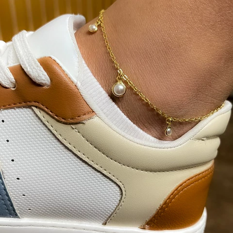 Tornozeleira Com Pérolas Banhado a Ouro 18K - comprar online