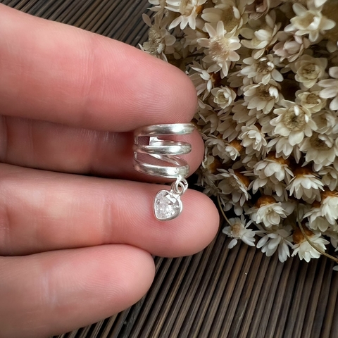 Piercing Fake 3 Aros com Coração Zircônia em Prata 925