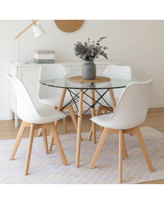 Mesa Redonda Laqueada o Vidrio 1mt y 4 sillas Tulip - comprar online