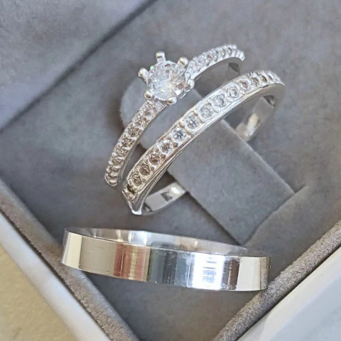 Aliança Namoro Prata 950 - Romênia 3mm e Solitário Bella - comprar online