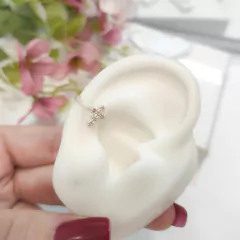 Piercing Falso Cruz Zircônia Prata 925 Direito