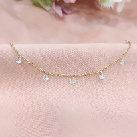 Pulseira Infantil Pedrinhas Brancas Folheado à Ouro 18k