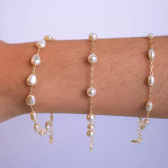Kit Pulseiras Perolas Folheado à Ouro 18k