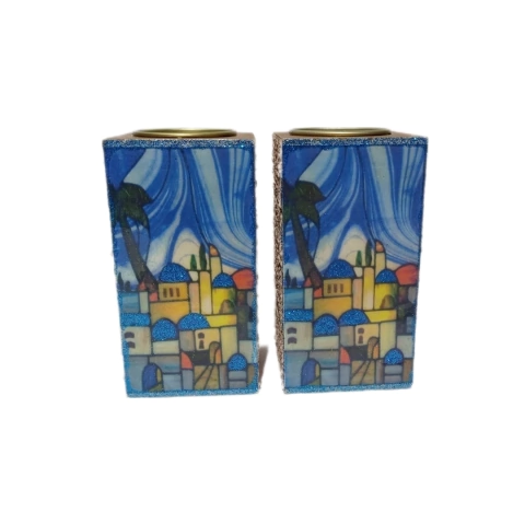 PAR DE CASTIÇAIS "PORTA VELAS" PARA SHABAT - CIDADE JERUSALÉM