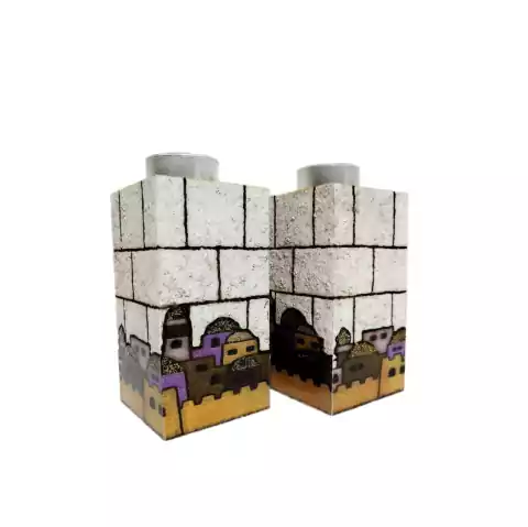 PAR DE CASTIÇAIS "PORTA VELAS" PARA SHABAT - KOTEL E JERUSALÉM