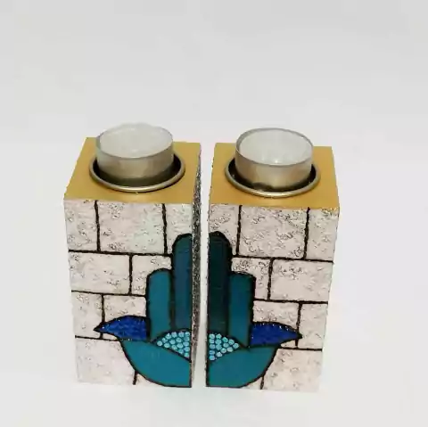 PAR DE CASTIÇAIS "PORTA VELAS" PARA SHABAT - HAMSA