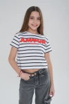 REMERA RAYADA CON ESTAMPA INFLADA AMOUR ROJO