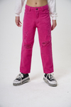 PANTALON ANCHO C/ROTURAS FUCSIA