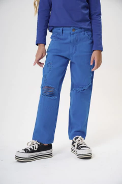 974- PANTALON MOM CON ROTURAS AZUL