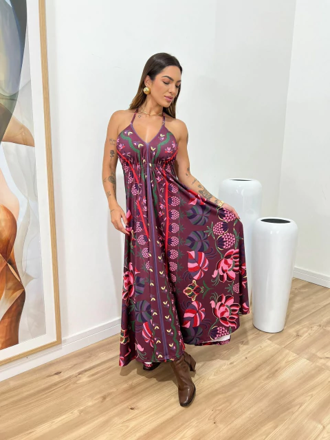 Vestido Bruna Floral Vinho