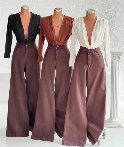 Calça wide leg Marrom Flay - comprar online