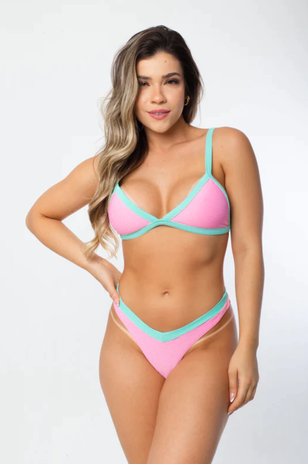 Biquíni Bicolor Rosa Bebê Com Tiffany