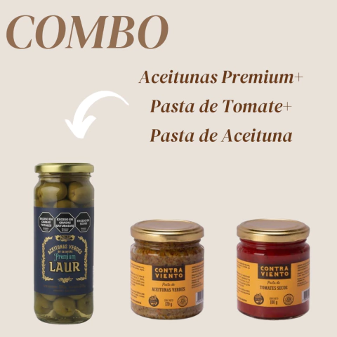 Aceitunas Verdes Premium + Pasta de Tomates Secos + Pasta de Aceitunas Verdes