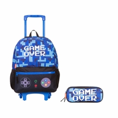 Kit Mochila de Rodinha e Estojo Game Over Azul - Sestini - comprar online