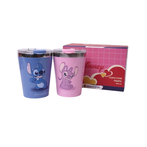 Kit 2x Copos Snap Disney Stitch Angel Namorados 300ml