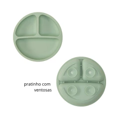 Kit Refeição Silicone Pratinho Babador e Colher Verde Buba - 4Best Play - e-commerce de brinquedos infantis