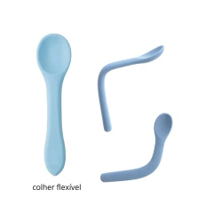 Imagem do Kit Refeição Silicone Pratinho Babador e Colher Azul Buba