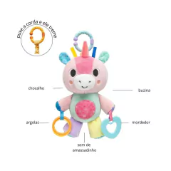 Kit Bubazoo Unicórnio Pelúcia Treme-treme e Mola Atividades na internet