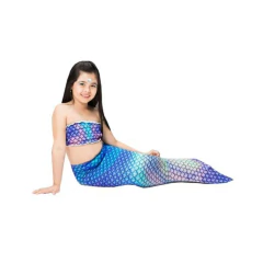 Fantasia Infantil Sereia Azul Top e Cauda c/ Abertura Pés