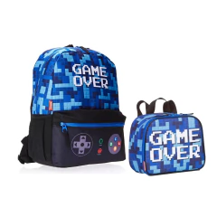 Kit Mochila Costas e Lancheira Game Over Azul Sestini