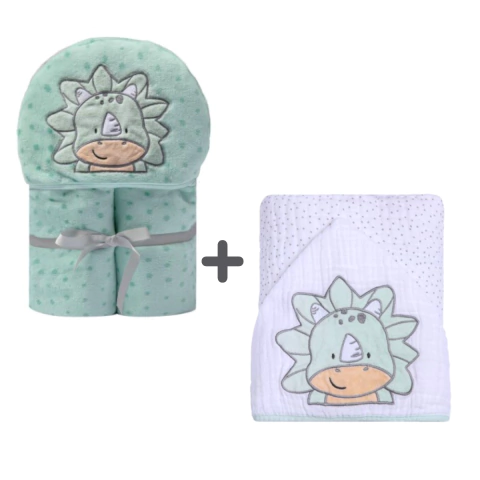 Kit Cobertor Manta Microfibra e Toalha Banho Bebe Capuz Papi