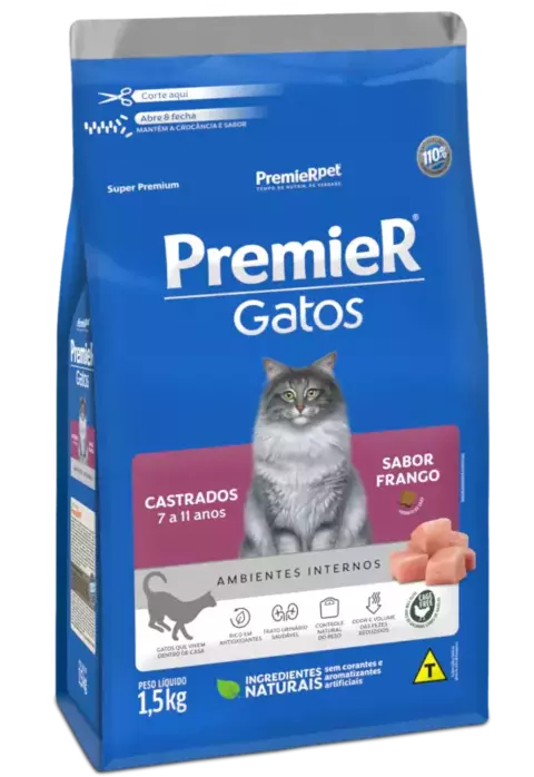 Ração PremieR Gatos Castrados 7 a 11 anos Frango