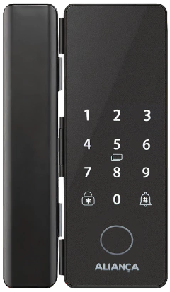 Fechadura Digital Iris Plus sobrepor para Porta de Vidro Preto Fosco Aliança