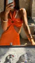 Vestido Feminino Laranja Recortes Argola - Elok Store