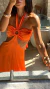 Vestido Feminino Laranja Recortes Argola na internet