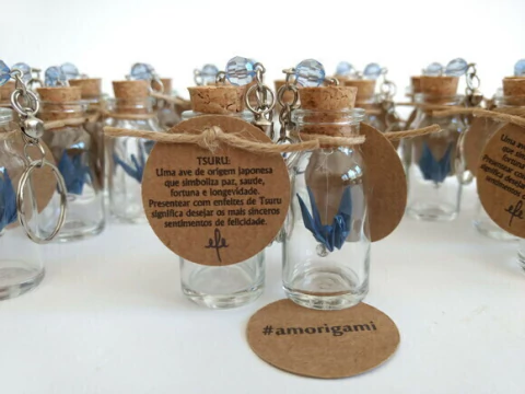 50 Chaveiros vidrinho tsuru de origami