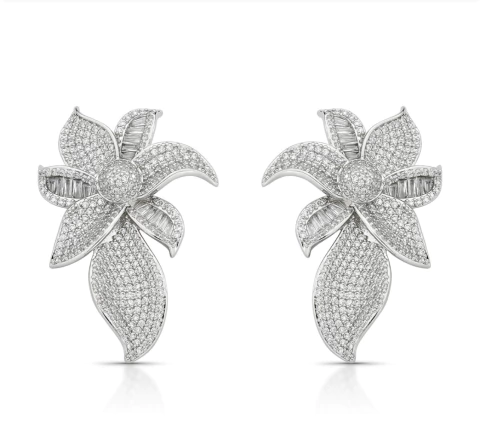 Brinco 35 flor em microzircônias banhado em ródio - comprar online