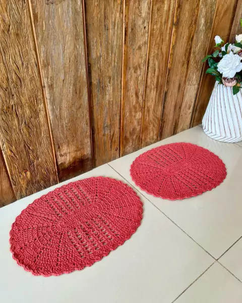 Imagem do Kit 2 Tapetes Oval P 55cm x 40cm Colorido Crochê Artesanal