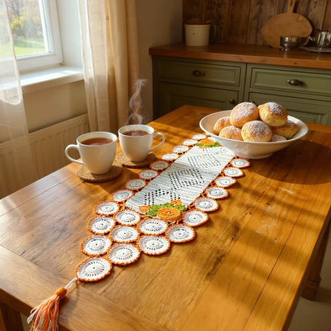 Caminho De Mesa 1,50mx38cm M Bordado Crochê Artesanal - comprar online