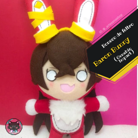 Boneco de feltro Genshin Impact - Baron Bunny ( Coelho da Amber )
