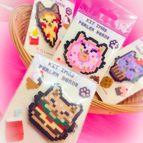 Kits de imãs Perler Beads/Pixel Art - Gatoseimas