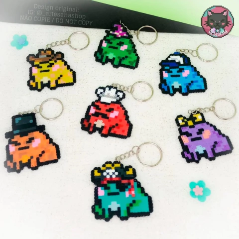 Chaveiros / Imãs Perler Beads - Sapinhos Elegantes