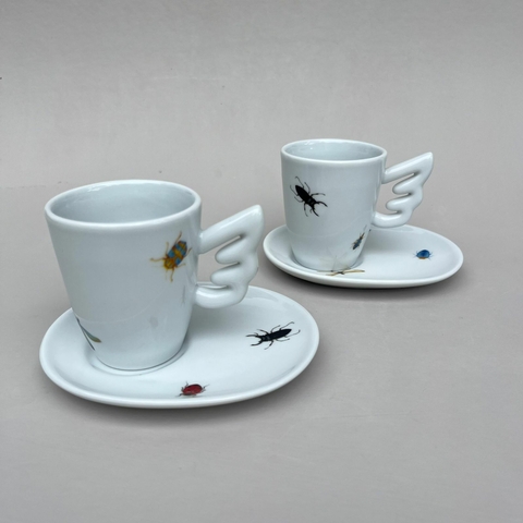 Dupla xícaras com pires - Insetos