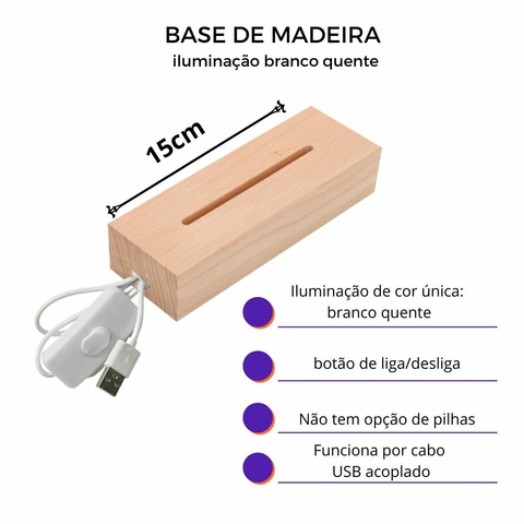 Direito - Luminária Led 3d com base de Madeira - comprar online