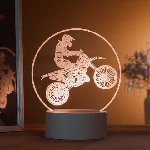 Luminária De Mesa Led 3D | Motocross Empinando
