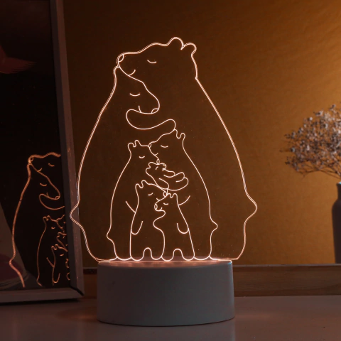 Luminária Família Urso Casal com 5 filhos + canetinha